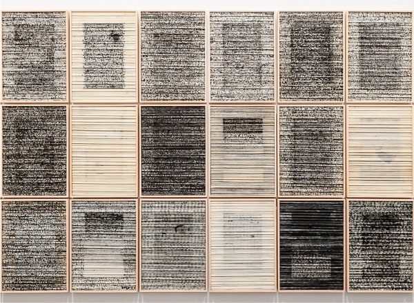 JEONG GWANG HEE 郑光熙 Ja.Ah.Kyung (a scripture reflecting myself)_ Ja.Ah.Kyung (a mirror reflecting) 自我经·自我镜, 2016-2019 Ink on Korean Paper 韩纸水墨 44.5 x 32 cm (each)